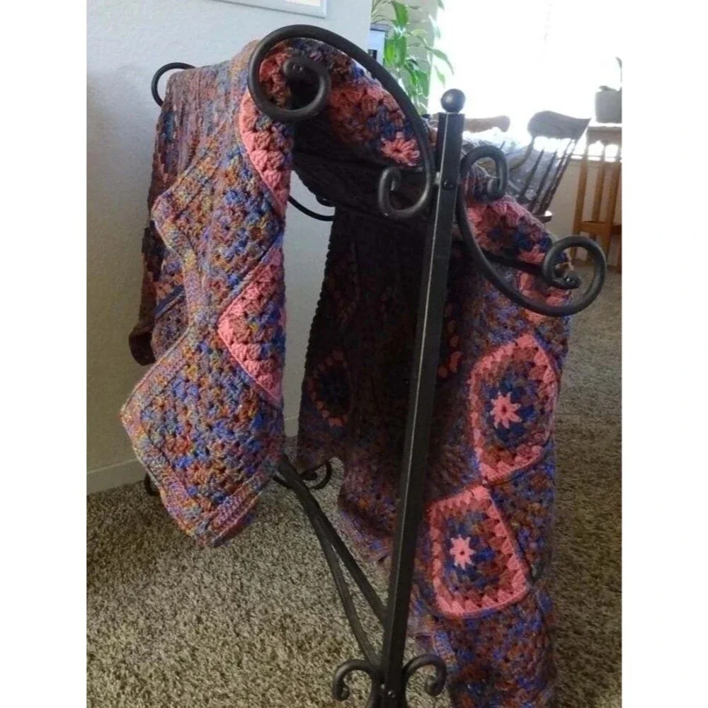 Handmade Crocheted Afghan with Pillow Covers Variegated Colors